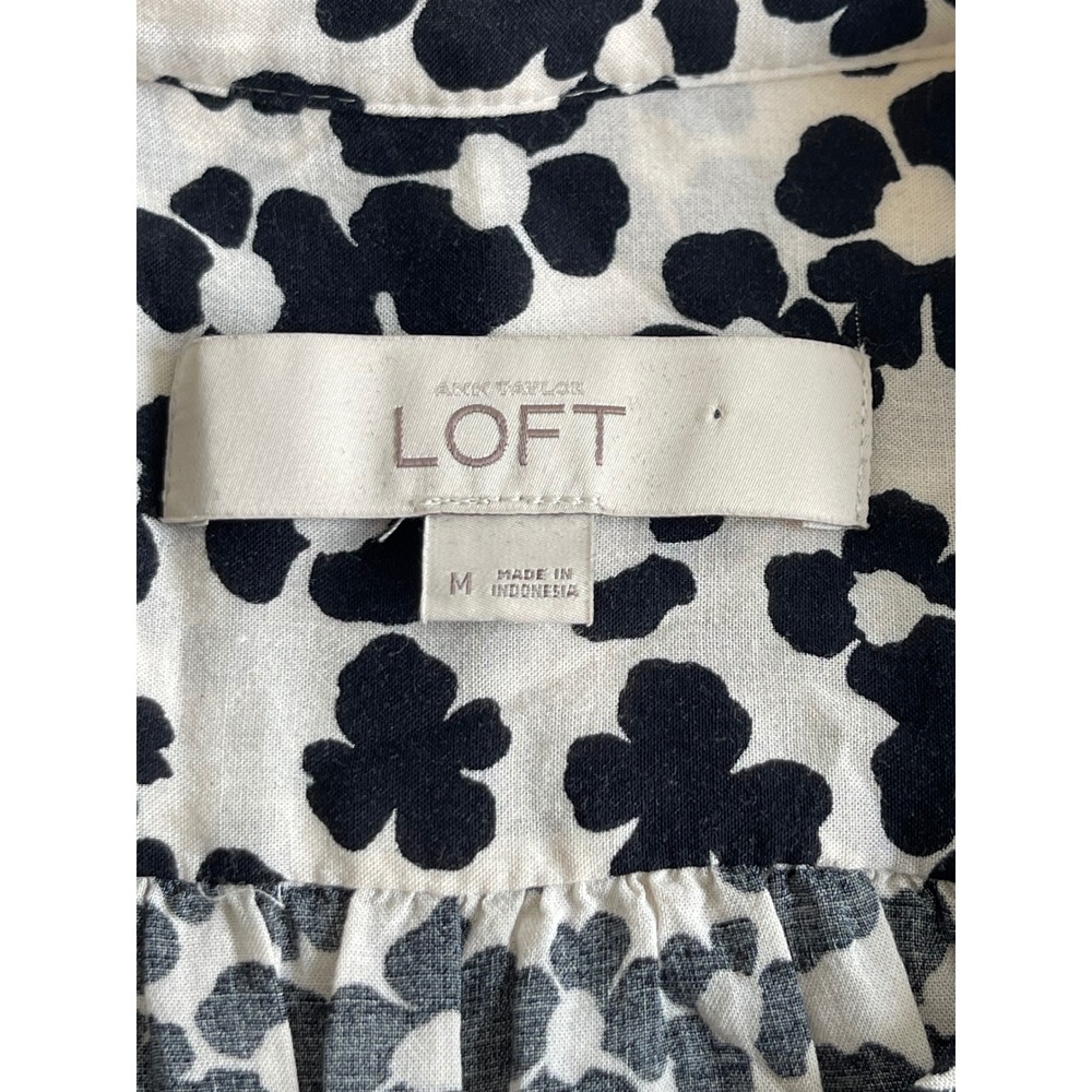 LOFT Womens Black White Floral Leopard Print Rayon Button Up Blouse Size M - Picture 5 of 14